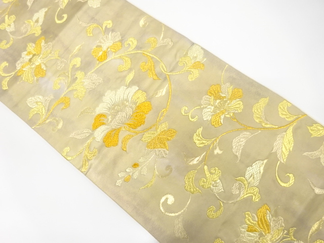 JAPANESE KIMONO / ANTIQUE FUKURO OBI / SILK / WOVEN FLOWER ARABESQUE